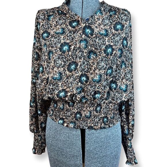 Rachel Zoe Women’s Semi Sheer Brown and Blue Floral Blouse Size XS - Picture 1 of 10